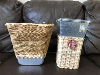 Tin + Rattan/Wicker Containers (never used), Brampton, View more