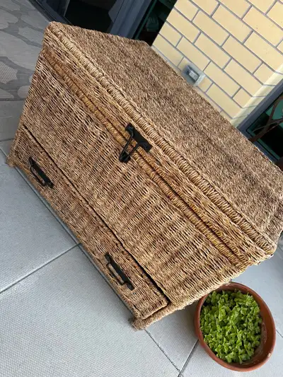 Wicker storage trunk with drawer, View more