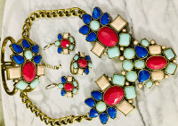 Boho Style Statement Necklace, Earrings, Cuff Bracelet & Ring 