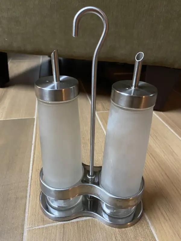 IKEA Oil and Vinegar Frosted Glass Stainless Steel DROPPAR Set in Kitchen & Dining Wares in Gatineau - Image 2
