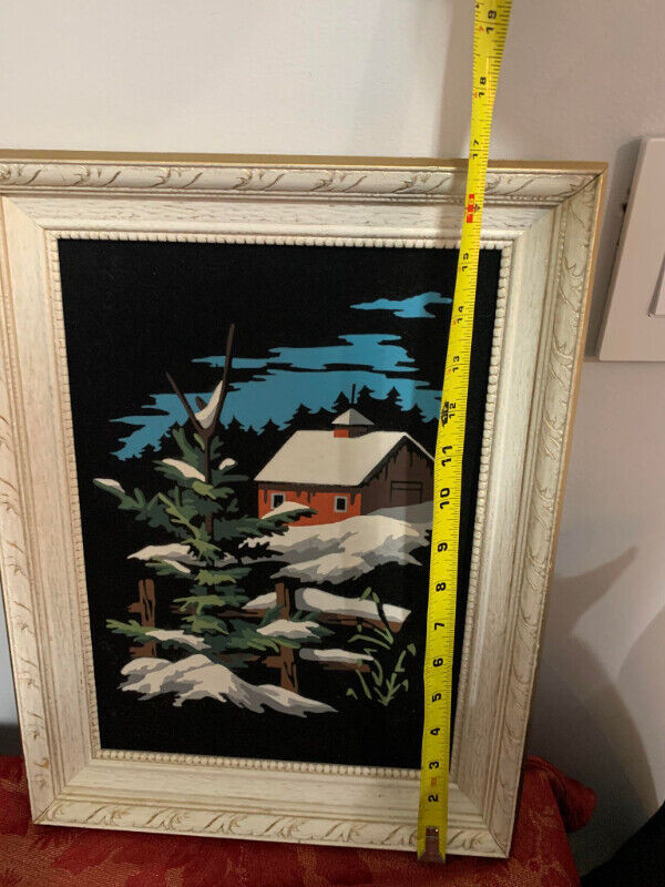 Vintage Christmas Scene Framed Picture - Farmhouse in Arts & Collectibles in Fredericton - Image 2