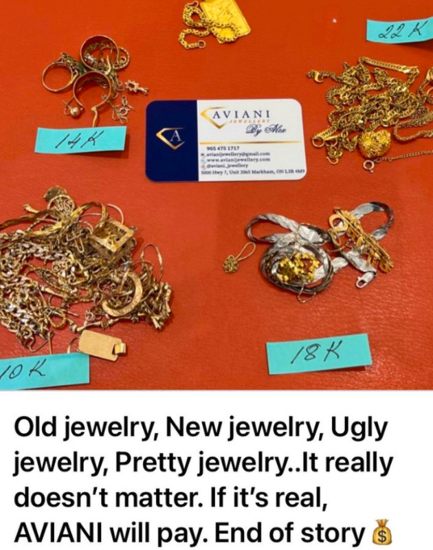 AVIANI JEWELLERY will pay more for your unwanted gold jewellery! in Jewellery & Watches in Markham / York Region
