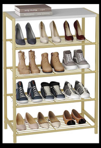 New Shoe Rack 5-Tier w/ Durable Metal Shelves, Gold