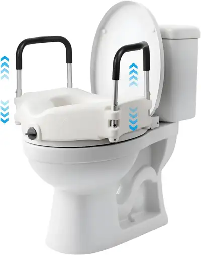 Raised Toilet Seat with Handles, 4.3" Riser, Adjustable Handrail, View more