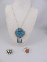 Solid Sterling Silver Necklace and 2 Moonstone Rings Stamped