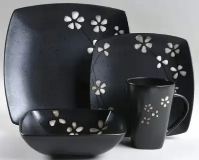4 place settings, Dinner plate 10 1/2 inches, salad plate 8 inches, soup/cereal bowl 7 1/8 inch and...