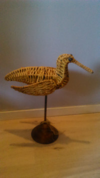 Decorative wicker seagull on stand