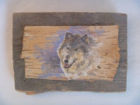 Timber Wolf Birch Bark / Barn Board Artwork