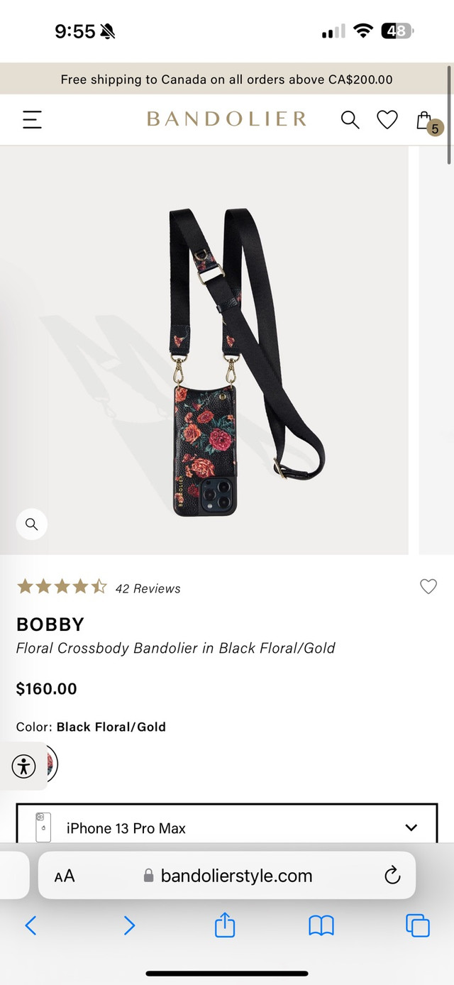 BANDOLIER iPhone 14 Pro Bobby Floral Case + NWT Crossbody Strap in Cell Phone Accessories in Mississauga / Peel Region - Image 4