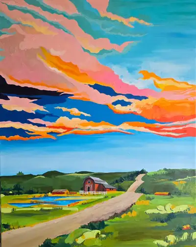 Original Farm Landscape Acrylic Painting 24”x30”, View more