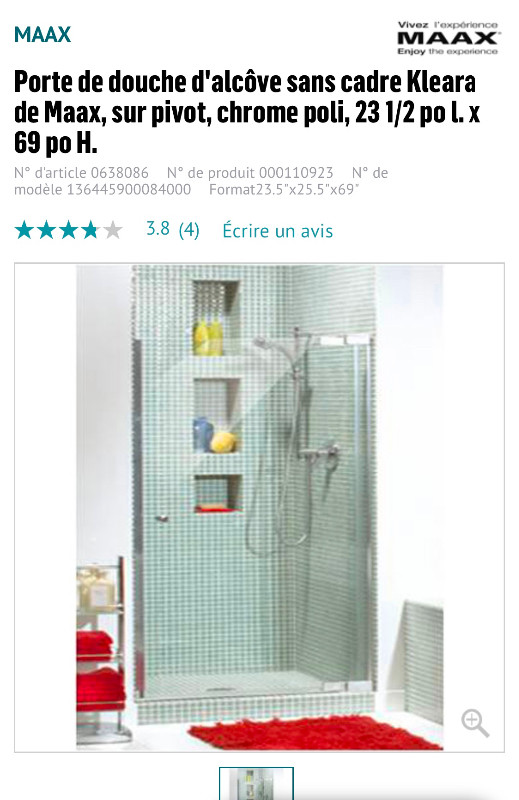 Porte de douche dans Plomberie, éviers, toilettes et bains  à Lanaudière