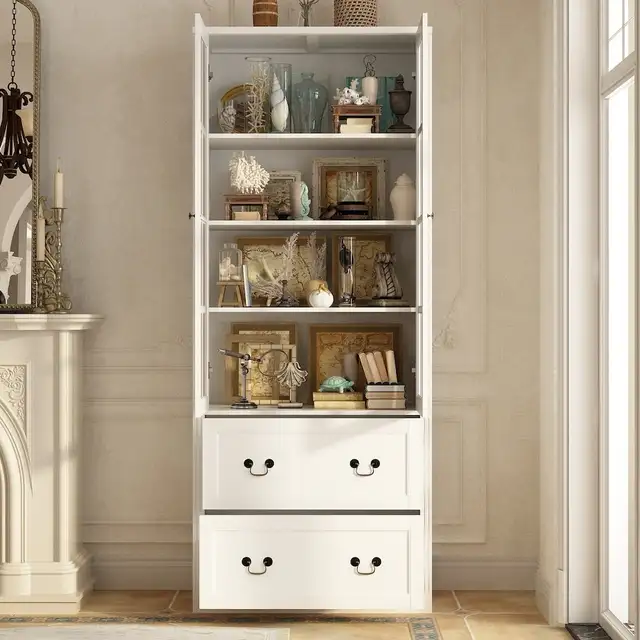 78.7" tall White Wood Pantry Buffet Cabinet with Glass Doors, 2  in Bookcases & Shelving Units in Markham / York Region - Image 3