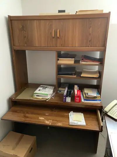 old computer table/desk, lots of storage , View more