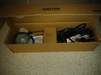 TWO IKEA GRUVA LAMPS MOUNTS TO DESK, HEADBOARD OR ON THE WALL TO LIGHT UP A PICTURE BRAND NEW IN BOX