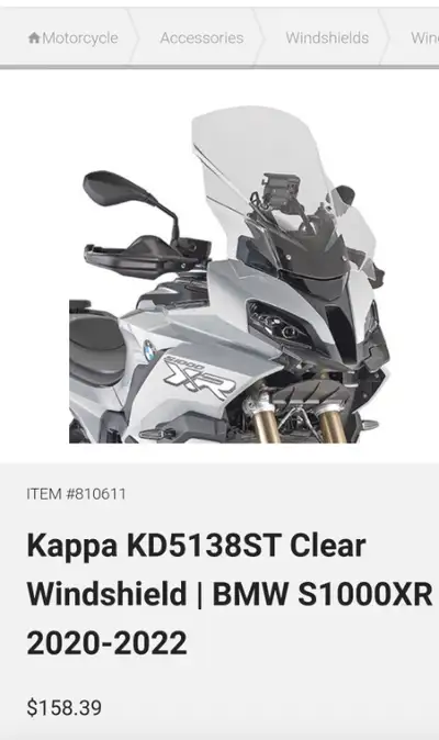 Kappa KD5138ST Clear Windshield | BMW S1000XR 2020-2022. See pictures. Like new, used just a few tim...