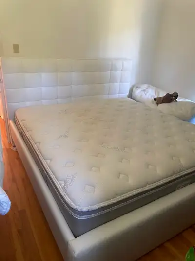 King size bed with mattress linen and duvet 100$, View more