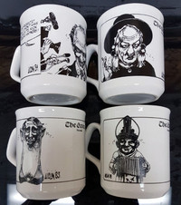 AISLIN - 4 VINTAGE CARTOON MUGS / TASSES  - RARE - never used