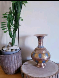 MCM Vintage Handcrafted Solid  Brass Vase With Intricate Etching