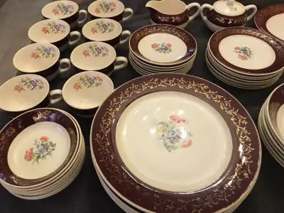 Vintage Salem 50 piece Dinner Ware Set with 22k gold border, View more