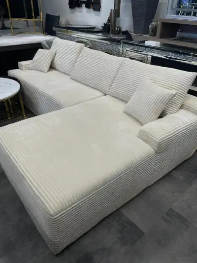 3 Seater Corduroy Sectional Sofa with Ottoman Now on Sale , View more