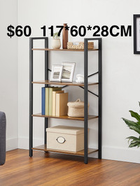 Pipe Shelves with Wood 4-Tiers, Bookshelf, Storage Shelving 