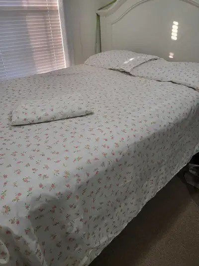 Queen size bedsheet and fitted sheet with 2 pillow cases, View more