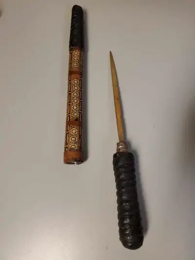 Antique Tatto instrument Leather wood brass, View more