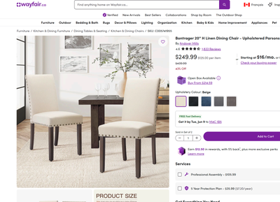 20'' H Linen Dining Chair - Upholstered Parsons Side Chair, View more