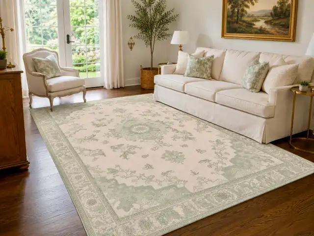 Floral Medallion Area Rug in Ivory, Sage, and Cream in Rugs, Carpets & Runners in Ottawa - Image 3