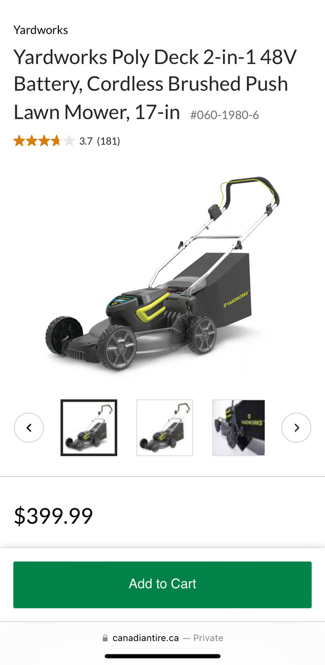 Yardworks 48v battery powered lawnmower Lawnmowers & Leaf Blowers London Kijiji