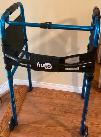 blue Hugo (brand) aluminum folding mobility walker, NEW, View more