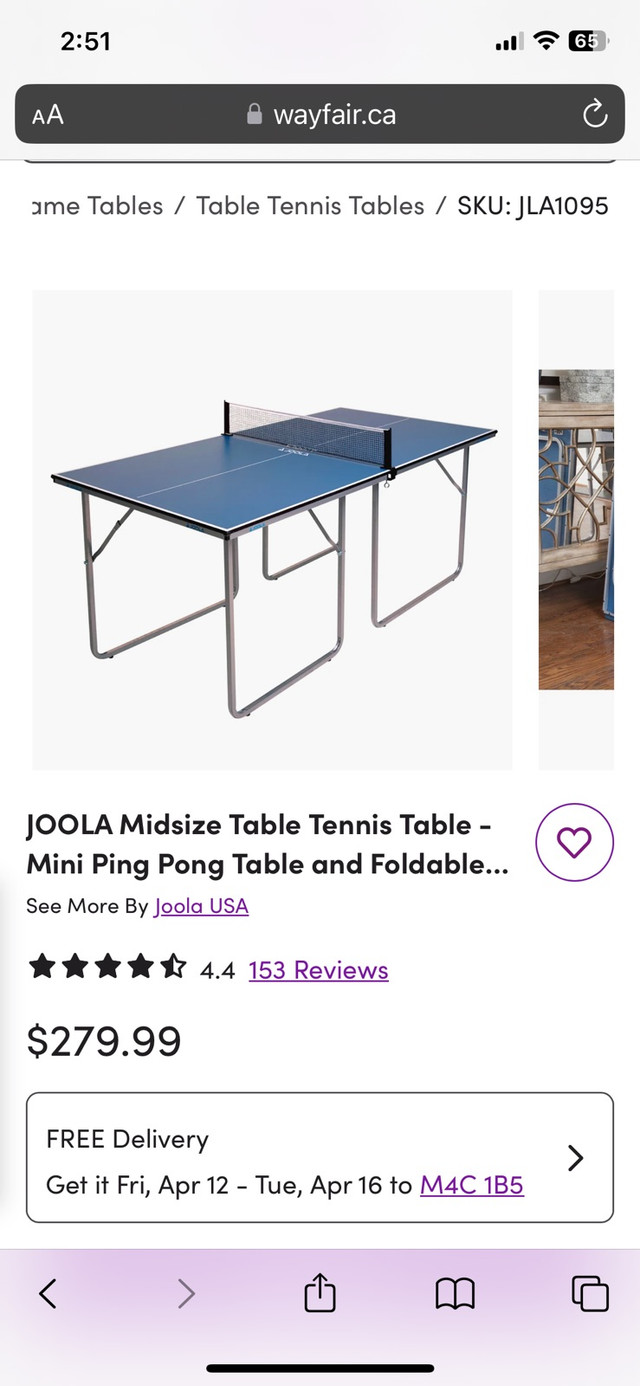 Joola Mid Sized Ping Pong Table in Other Tables in Winnipeg - Image 2