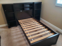Twin Bed with library headboard in espresso wood 