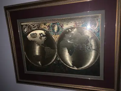 Enhance your decor with this striking framed world map, showcasing intricate cartography and classic...