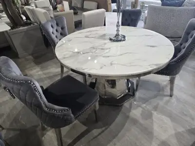 Brand New Modern Round Marble Dining Table with Designer Base, View more
