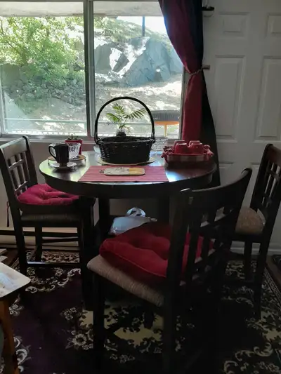 Dining table set 4 chairs No cushions 42" diameter no extension 3f high can be delivered within sudb...
