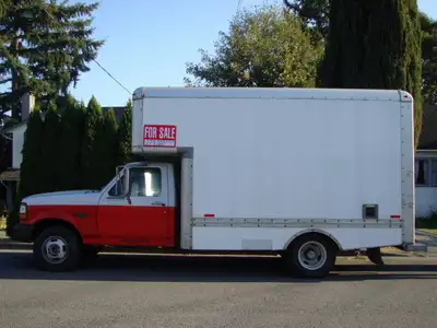 Ford F-350 1-ton dual wheels 460 auto .has AC. 14 ft. van box, BC. registered good tires & brakes ru...