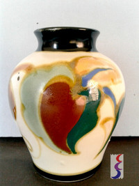 Gouda Style Art Pottery Leaf and Flower Decorated Vase