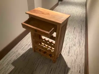 Stores20 bottles. All wood material. 56 x 30 x 81cm