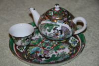 VINTAGE CHINESE PORCELAIN TEA POT SET with Plate Cup 'n Tea Pot