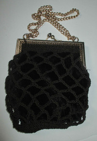Women’s Evening Brown Velvet Crochet Purse