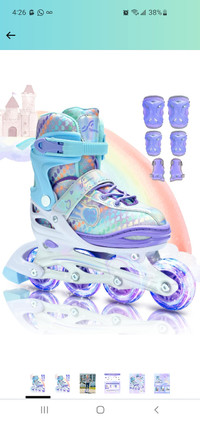 Inline Skates Kids Girls Adjustable sz 38 - 41. With all pads
