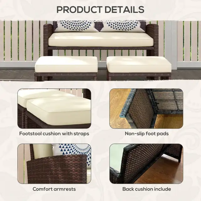  3 Pieces PE Rattan Patio Furniture with Cushions, Outdoor Wicke in Patio & Garden Furniture in Markham / York Region - Image 6