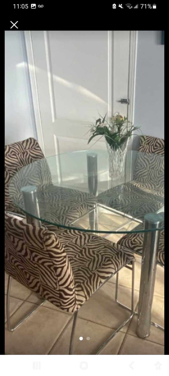 Glass Dining Table with 4 Zebra Print Chairs | Dining Tables & Sets ...