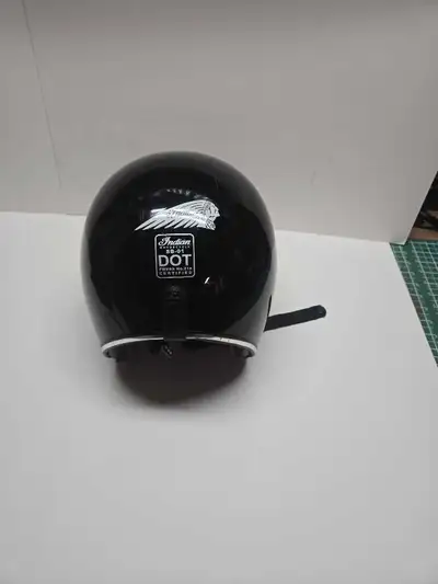 Indian Motorcycle SB-01 open-face helmet black, size large, DOT certified. Features indian Motorcycl...