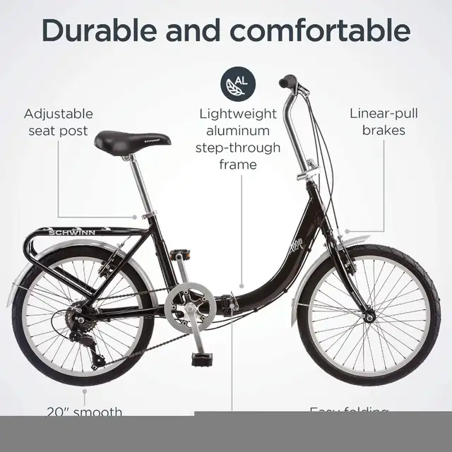 Schwinn Loop Adult Folding Bicycle, 20-Inch Wheels, 7-Speed in Cruiser, Commuter & Hybrid in Oakville / Halton Region - Image 3