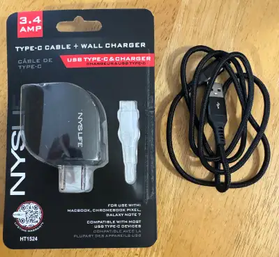 USB Wall charger and USB-C charging cable, View more
