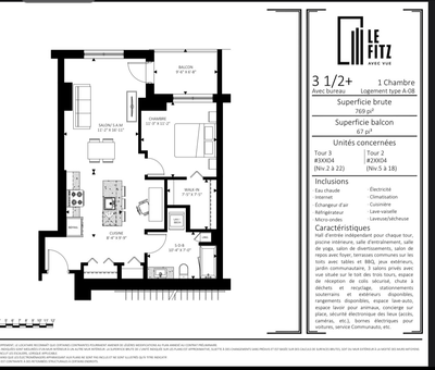 Reprise de bail pour un superbe 3½ + au 2e étage dans l'édifice Le Fitz au centre-ville de Lévis. Lo...