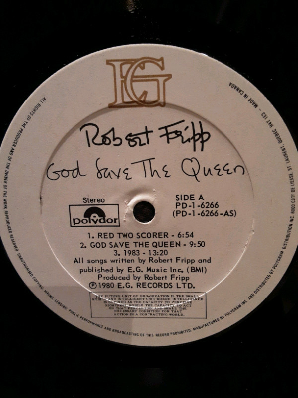 ROBERT FRIPP - GOD SAVE THE QUEEN - 1980 CANADIAN PRESSING LP 
 in CDs, DVDs & Blu-ray in Oakville / Halton Region - Image 2