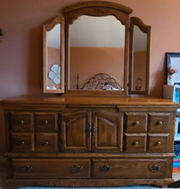 Long Solid Wood Dresser with Mirror $50